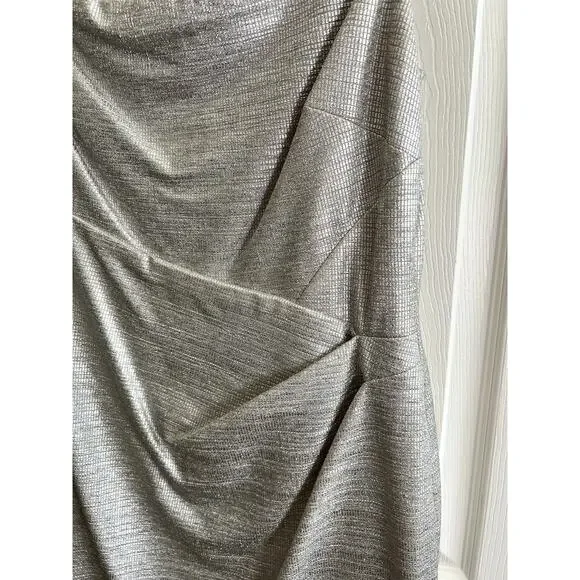LAUREN RALPH LAUREN Plus Metallic Champagne Faux Wrap Cowl Neck Sheath Dress 16 - Picture 5 of 12